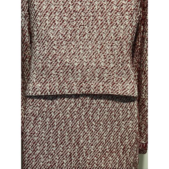 Vtg St John Knit Size 2 Skirt Suit Red & White Tweed Fringed Jacket Full Zip - Picture 13 of 16